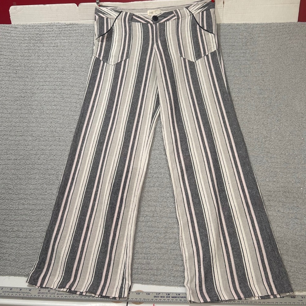 Jolt Wide Leg Pants Striped‎ Size 9 Pink Grey Boho Coastal Grandmother Chic